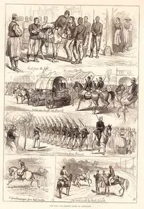 1876-1877 Osmanlı-Sırp Savaşı Sırasında Aleksinaç'dan Çeşitli Çizimler-Savaşta Yaralanmış Askerler-Aleksinaç'a Getirilen Türk Casusları-Aleksinaç'den Savaşa Giden Sırp Ordusu-Sırp Ordusu Karargahından Gelen Haberci-Başıbozuklar Tarafından Kesilmiş Yol