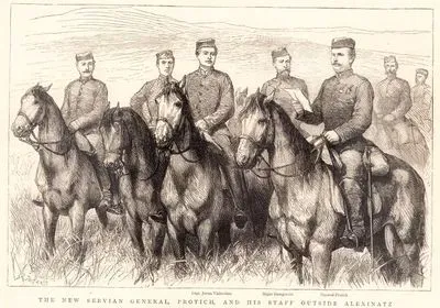 1876-1877 Osmanlı-Sırp Savaşı Sırasında Aleksinac Yakınlarında Sırp General Protich Ve Diğer Subaylar (Yüzbaşı Jovan Vlahovites, Binbaşı Georgievitz)