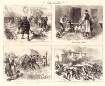1876-1877 Osmanlı-Sırp Savaşı Sırasında-Deligrad'da Bir Kampta Mıntıka Temizliği-Aleksinac'da Öküzlerin Nallanması-Aleksinac'da Askerler İçin 
Mısırların Harmanlanması-Topolintza Yakınlarındaki Türk Karakolunun Sırplar Tarafından Alınması