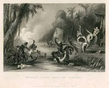 1857 Yılında Kanpur (Cawnpore) İsgali Dolayısıyla Şehirden Ayrılan İngilizlerin Ganj Nehri Üzerinde Teknelerde Doğu Hindistan Şirketi Ordusuna Bağlı İsyancı Sepoy Askerleri Tarafından Öldürülmesi