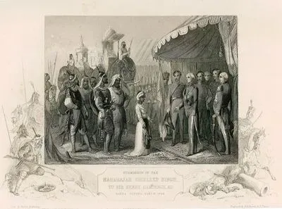 Birinci İngiliz-Sih Savaşında Yenilmesi Nedeniyle 19 Şubat 1846 Tarihinde Sih İmparatorluğu Maharajası (Kralı) Yedi Yaşındaki Duleep Singh Bahadur ve Yedi Hazara Üyesi'nin İngiliz Hindistan Genel Valisi Lord Hardinge Ve Doğu Hindistan Şirketi'ne Boyun Eğmesi
