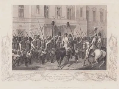 Kırım Savaşından Dönen İngiliz Askerlerinin Buckingham Sarayının Balkonunda Bulunan İngiltere Kraliçesi Victoria Ve Eşi Prens Albert'i Selamlamaları