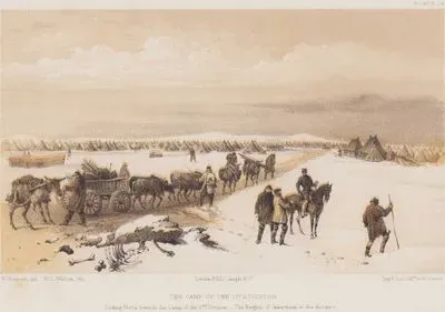 1853-1856 Osmanlı-Rus Savaşı (Kırım Savaşı) Sırasında İngiliz Ordusuna Bağlı 1. Tümen Kampı, 2. Tümen Kampına Doğru Kuzeye Bakış ve Uzakta İnkermann Tepeleri (Plate 18)