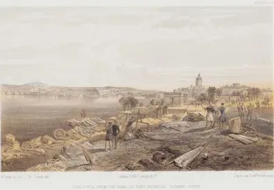 1853-1856 Osmanlı-Rus Savaşında (Kırım Savaşı) Rusların Sivastopol'u Terk Etmesinden Sonra Fransız ve İngiliz Kuvvetlerinin İşgali Sırasında St.Nicholas Kalesinin Arka Cephesinden Sivastopol ve Güney Limanı'nın Görünümü (Plate 22)
