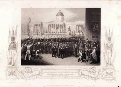 İngiliz Piyade Birliklerinin ((Grenadiyer Muhafızları) Kırım Savaşına Gitmek İçin 22 Şubat 1854 Tarihinde Trafalgar Meydanından Yocu Edilmesi