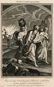 Yanan Sodom Şehrinden Meleklerin Hazreti Lut'u Ve İki Kızını Çıkarması ve Hazreti Lut'un Karısının Dönüp Şehre Baktığı için Tuz Sütununa Dönüşmesi, Genesis (Diriliş), Chapter (Bölüm) 19. Verse (Ayet) 26.