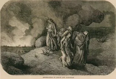 Sodom ve Gomorrah Şehirlerinin Yıkımı ile Sodom Şehrinden Meleklerin Hazreti Lut'u Ve İki Kızını Çıkarması ve Hazreti Lut'un Karısının Dönüp Şehre Baktığı için Tuz Sütununa Dönüşmesi, Genesis (Diriliş), Chapter (Bölüm) XIX.