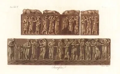Etrüsklerin Hayvan Kurban Etme Törenleri Gösteren Duvar Kabartması, Avrupa. Cilt V. Resim 19