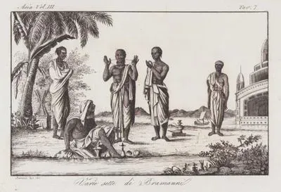 XVIII. Yüzyılda Bir nehir kıyısında Dini Gereçleriyle Hindu Veya Brahman Rahipleri, Asya Cilt III Resim 7. (Sceroteri, Canoge, Drauers, Brijbashi Ve Uria Rahipleri)