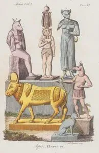 Mısır Tanrılarının Heykelleri, Boğa Tanrısı Apis 1, Kedi Tanrısı Ailuros 2,4 ve Çakal Tanrısı Anubis 3,5,6., Afrika Cilt I Resim 21.