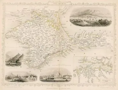 Kırım Haritası - Balaklava Limanı - Alma Nehri Kıyıları - Evpatorya- Müttefik Kuvvetlerin Kışatmasından Önce Sivastopol'un Şehir Planı - Sivastopol