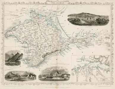 Kırım Haritası - Balaklava Limanı - Alma Nehri Kıyıları - Evpatorya- Müttefik Kuvvetlerin Kışatmasından Önce Sivastopol'un Şehir Planı - Sivastopol