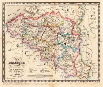 1839 Londra Antlaşması’nda Kabul Edilen “24 Maddelik Sözleşme”ye Göre Çizilen Belçika Haritası ve Belçika'da Bulunan Tüm Demiryolu Hatlarının Güzergahları