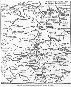 1877-1878 Osmanlı-Rus Savaşı (93 Harbi) Sırasında 07 09 1877 Tarihinde Plevne'de Rusya, Romanya Ve Türk Ordularının Yerini Gösteren Harita