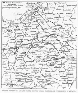 1877-1878 Osmanlı-Rus Savaşı (93 Harbi) Sırasında 30 08 1877-15 09 1877 Tarihlerinde Arasında Lom Nehri’nden Yantra Vadisi’ne Kadar Uzanan Bölgede Rus ve Osmanlı Ordusunun Pozisyonunu Ve Türk Ordularının İlerleme Hattını 
Gösteren Harita