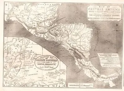 Atlantik ve Pasifik Okyanusları Arasında Bağlantıyı Sağlayacak Kanal Yolu Önerisi (Panama Kanalı) İle Belize Ve Miskito Sahilini Gösteren Orta Amerika Haritası