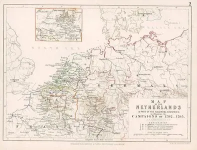 Komşuları İle Birlikte Hollanda ve 1792-1795 Savaşının Gösterimi -Fransa Ve Belçika Haritası