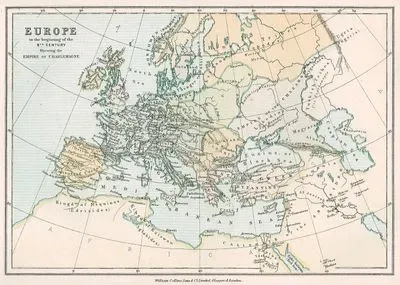 9. Yüzyıl Başlarında Avrupa ve Kutsal Roma (Şarlman) İmparatorluğu Haritası