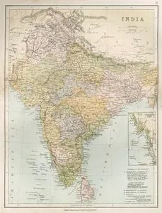 Hindistan Haritası (Britanya Egemenliğindeki Hindistan'ın Bölgeleri 1.Bengal Bölgesi 2.Madras (Chennai) Bölgesi 3.Bombay (Mumbai) Bölgesi 4.Ceylon (Sri Lanka))