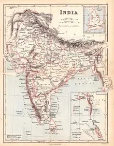 Hindistan Haritası - Aynı Harita Ölçeğinde İngiltere ile Hindistan'ın Büyüklüklerinin Karşılaştırılması - Hindistan'ın Güneydoğu Eyaletleri