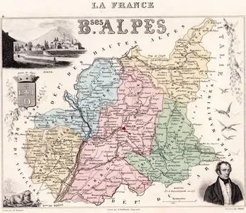 Fransa, Basses Alpes (Alpes-de-Haute-Provence, Aşağı Alpler) Haritası -  Digne Şehri - Fransız Yazar Emmanuel Joseph Sieyes
