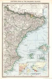 Doğu İspanya ve Balear Adaları Haritası - Barselona Şehir Planı - İspanyol ve Portekiz Toprakları ve Sömürgeleri