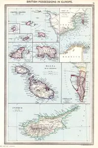 Avrupa'daki Britanya Toprakları Haritası - Kanal Adaları (Guernsey, Jersey, Sark ve Alderney) - Cebelitarık Boğazı - Cebelitarık Bölgesi - Malta ve Bağlı Adalar - Kıbrıs Adası
