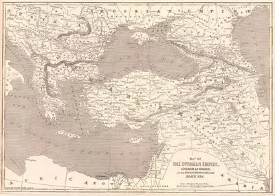 Osmanlı İmparatorluğu, Yunan Krallığı ve Karadeniz Kıyısındaki Rus Eyaletleri Haritası