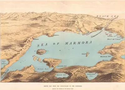 1877-1878 Osmanlı-Rus Savaşı (93 Harbi) Sırasında Çanakkale Boğazından Boğaziçine Kadar Olan Bölgenin Haritası ve İngiliz Filosunun Pozisyonları