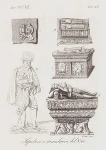 Rodrigo Díaz de Vivar El Cid Campeador ve Eşi Jimena Diaz'ın Heykelleri ve Mezarları (1), Cardona Dükünün Mezarı ve Heykeli (2), İspanya Kralı I.Jaime'nin Mezarı ve Heykeli (3) ve İspanya Adına Meksika'yı İşgal Eden Hernan Cortes'in Portresı, Avrupa Cilt VI. Resim 26.