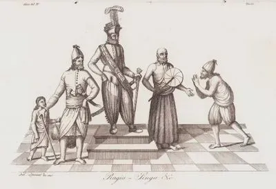 Sri Lanka'daki Kandy Krallığı'nın Üçüncü Kralı II.Rajasingha, Baş Rahip (Tirinanxy), Sri Lanka Soylusu ve Bir Köylü, Asya Cilt IV. Resim 65.