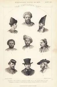 Etnoloji, İnsan Irkları-Kafkasyalılar 1. Gürcü 2.Mordok Yahudisi 3.İranlı 4.Sonthal, Hindistan'ın Yerli Irklarından Biri 5.Deccan'nın Maharashtra (Hindistan) Yerlisi 6.Nafplio'lu Yunan 
Memur 7.Rus 8.Pomeranyalı 9.İspanyol Plate LXIV.