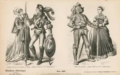 15. ve 16. Yüzyılda- 16.Yüzyılın İlk Döneminde(1500-1533) Alman Şehirli Kadın ve Zırhlı Şehirli Erkek- 16.Yüzyılın İlk Döneminde(1500-1533) Şövalye ve Soylu Kadın