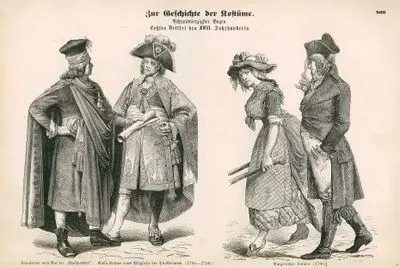 18.Yüzyılın Sonlarında- 1794 ile 1799 Yılları Arası Fransızların Beşyüzler Meclisini Üyesinin Kıyafeti ve Direktuvar Üyesinin Tören Giysisi- 1796 Yılında Fransız Orta Sınıfın 
Kıyafetleri
