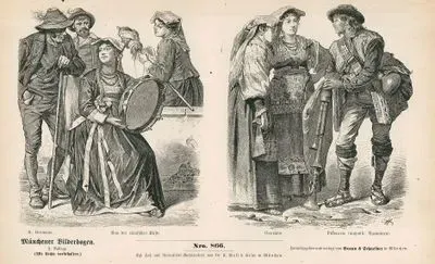 19. Yüzyılda İtalya'nın San Germano, Roma Sahillerinde ve Genzano Bölgelerinde Yaşayan Halkın Kıyafetleri ile İtalyan Gaydacı