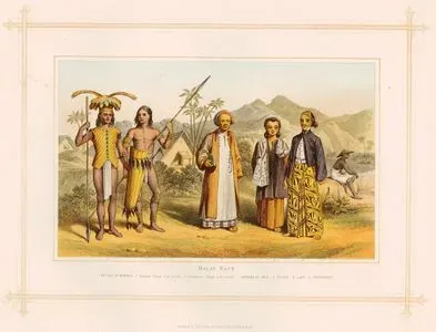 Malaya Irkı-Borneo Yerlileri-1.Kuzey Doğu Kıyısından Saghai Dyaklar 2.Güney Batısından Loondoo Dyaklar Cava Adasının Yerlileri 3.Din Adamı 4.Kadın 5.Erkek