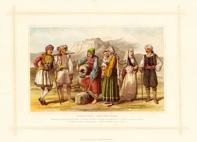 Yunan Irkı-Helenler. Pelasglar 1.Şenlik Kıyafeti ile Arcadialı Çoban 2.Şenlik Kıyafeti İle Atina Dolaylarından Bir Köylü 3.Teselya Bölgesinden Trikerili Kadın 4.Hydra Adasından Bir Kadın ve Çocuk 5.6.Girit Adasından Kadın Ve Erkek