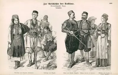 Dalmaçya(Hırvatistan)-  Kruzevice Halkının Kıyafetleri ve Dubrovnik'in Hammalları- Dubrovnik'in Yakınlarındaki Gruda ve Kotor Körfezinde Risan'da Yaşayan Erkeklerin Kıyafeti ile Gruda'lı Kızın Kıyafeti