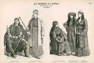 Ortadoğu (Küçük Asya)- Lübnan Prensi ve Şam'lı Müslüman Erkek Kıyafeti- Şam Yakınlarından Müslüman Kadın, Şam Yakınlarından Arap Kadın ve Mekke Yakınlarından  Müslüman Kadınların Kıyafetleri