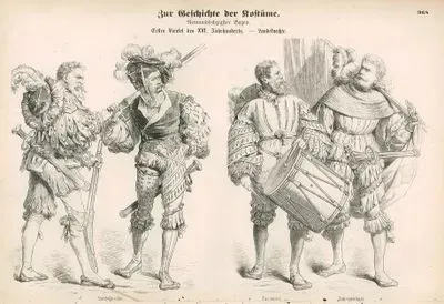 16.Yüzyılın Birinci Döneminde (1500-1533), Landsknechtler(Alman Paralı Askerler)- Askerler- Davul Çalan Asker ve Sancaktar Üniformaları
