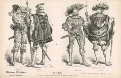 16.Yüzyılın Birinci Döneminde (1500-1533), Landsknechtler(Alman Paralı Askerler)- Kaval Çalan Asker ve Çavuş Üniformaları- Yüzbaşı ve Teğmen Üniformaları