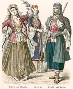 19.Yüzyılda Kafkasya- Şamahı'lı Dansöz, Gürcü Kadın ve Hevsureti'den Çerkez Erkek