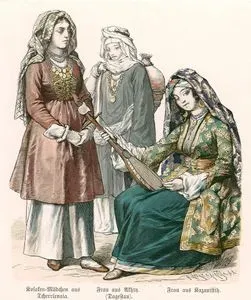 19.Yüzyılda Kafkasya-Tcherrlenaia'dan Kazak Kız, Dağıstan'ın Akhty Yöresinden Kadın ve Kazanistih'den Bir Kadın