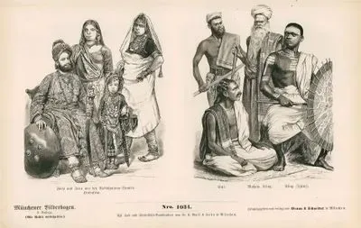 19 Yüzyılda Doğu Hint Adaları, Hindistan ve Malezya- Rapjutanalı Prens ve Kadın ile Hindu Kadın- Hamal, Müslüman Malezyalı ve Hint Kökenli Malezyalılar(Kelings) (Tjetti)