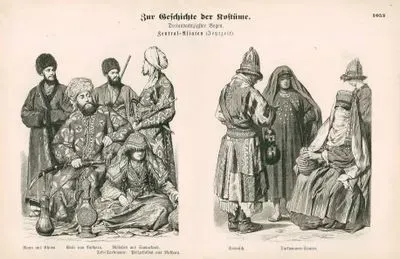 19.Yüzyılda Orta Asya- Özbekistan'ın Hive Şehrinden Erkek, Özbekistan'ın Buhara Emiri, Teke Türkmeni, Özbekistan'ın Semerkant Şehrinden Kız ve Özbekistan'ın Buhara Şehrinin Polisi