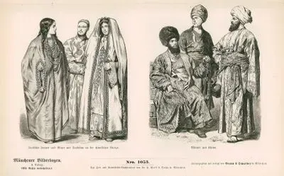 19.Yüzyılda Orta Asya- Çin Sınırındaki Türkistanlı Sartish Kadın ile Erkek ve  Özbekistan'ın Hive Şehrinden Erkek