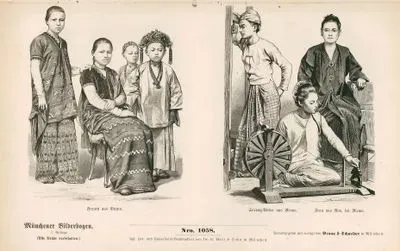 Siam (Tayland) ve Myanmar(Burma) (1886)- Burma'da Yaşayan Karenli Kadınlar- Burma'da Sarong Dokumacısı ve  Burma'nın Başkenti Ava'dan(İnwa) Kadın