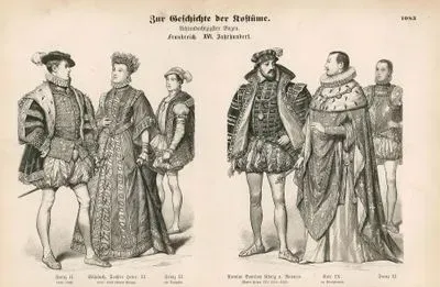 16.Yüzyılda Fransa- Fransa Kralı II. François(1543-1560), Prenses Valoisli Elizabeth (1545-1568) ve Fransa Krallığının Veihatı II. François- Navarra Kralı ve IV.Henri'nin Babası Antoine Bourbon (1518-1562), Kraliyet Tören Köstümü ile Fransa Kralı IX.Charles ve  II. François