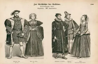 16.Yüzyılda İngiltere- İngiltere Kralı VIII. Henry(1509-1546) ve Eşi Kraliçe Clevesli Anne (1525)- Londralı Tüccar Kıyafeti, 1550 ile 1560 Yılları arası Süvari Kıyafeti ve Kraliçe Elizbeth'in Sarayından Leydi Kıyafeti