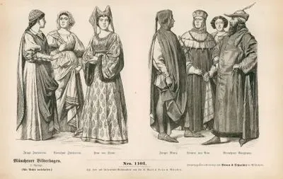 14.Yüzyılın İkinci Yarısında(1350-1399) İtalya- İtalyan Kız, Soylu Kadın ve Siena'lı Kadın Kıyafetleri- Genç Kadın, Roma'lı Senatör ve Venedikli Soylu Erkek Kıyafeti